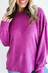 Women's Bright Pink Ribbed Knit Long Sleeve Top with Raw Seams - Chic, Comfortable Fit for Casual Everyday Style