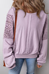 Chic Women's Orchid Petal Knit Sweatshirt with Crochet Accents, Exposed Seams, and Cozy Ribbed Trim for Effortless Style
