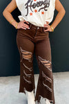 Trendy Women's Coffee Cowgirl Jeans - Distressed Asymmetric Hem for a Casual Stylish Fit