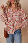 Elegant Women's Red Floral Blouse - Lightweight Short Sleeve Top with Feminine Touch for Casual and Dressy Events
