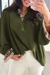 Stylish Women's Black Leopard Print Blouse with Polo Collar, Button Front, and Ruffled Long Sleeves for Effortless Chic