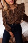 Chic Leopard Print Long Sleeve Blouse for Women – Comfortable Casual Top Perfect for Layering and Everyday Style
