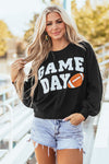 Women's Black Game Day Graphic Varsity Sweatshirt - Cozy Fit for Sports Fans, Perfect for Casual Outings and Tailgating