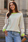 Cozy Women's Green Striped Sweatshirt - Relaxed Fit for Everyday Comfort and Chic Casual Style