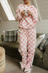Stylish Women's Pink Checkered Hoodie and Side Stripe Pants Set with Bow Knot - Trendy 2-Piece Loungewear for Comfort