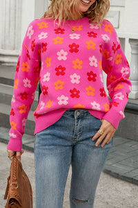 Chic Floral Print Women's Sweater - Cozy Knit for Casual Spring & Fall Wear - Stylish & Comfortable Fit