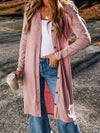 Pink Ribbed Button-Up Duster Cardigan with Side Splits