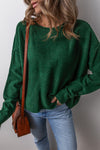 Women's Cozy Blackish Green Loose-Fit Crew Neck Sweater with Drop Sleeves - Stylish Knitwear for Casual Wear