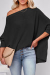 Soft Beige Waffle Knit Blouse for Women - Relaxed Fit Long Sleeve Top for Effortless Comfort and Style