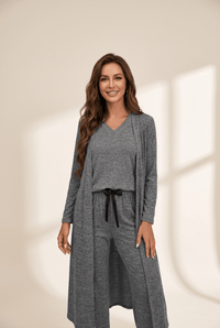 3-Piece Dark Grey Lounge Set with Duster & Ribbon Pants