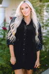 Chic Women's Black Velvet Peplum Blouse with Sequin Puff Sleeves – Stylish Button-Up Top for Special Events