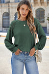 Chic Green Lace Long Sleeve Pullover for Women - Textured Knit, Flattering Fit Perfect for Every Occasion