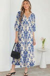 Women's Sky Blue Boho Maxi Dress with Half Sleeves & Colorful Print - Ideal for Summer Casual Outings & Beach Days