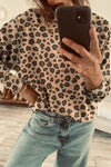 Women's Cozy Khaki Leopard Print Dolman Sleeve Sweater - Relaxed Fit Top for Effortless Chic Style