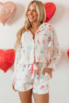 Cozy Women's White Christmas Wine Glass Pajama Set with Bow Knot - Festive Two-Piece Sleepwear for Holiday Comfort