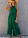 Solid Chic Sleeveless Slanted Shoulder Tie Waist Wide Leg Jumpsuit