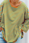 Trendy Plus Size Women's Orange Striped Oversized Drop Shoulder Top with Round Neck for Ultimate Comfort and Style