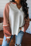 Women's Floral Color Block Long Sleeve Blouse – Stylish Striped Top for Casual Chic Looks in White