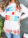 Cozy White Cable Knit Pullover with Merry and Bright Slogan