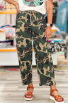 Trendy Women's Green Camouflage Barrel Jeans with Spacious Patch Pockets for Comfortable Casual Wear