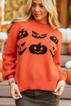 Women's Cozy Orange Pumpkin Face Sweater - Trendy Drop Shoulder Fall Fashion for Halloween Celebrations