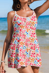 Stylish Women's Red Floral Spaghetti Strap Swim Dress with Ricrac Trim – Perfect One-Piece for Summer Beach Outings
