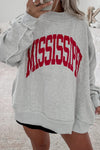 Cozy Oversized Light Grey Mississippi Graphic Sweatshirt for Women - Trendy Casual Style for Everyday Comfort