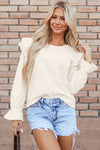 Stylish Women's Beige Corduroy Blouse with Ruffled Sleeves – Comfortable Everyday Top for Effortless Chic Looks