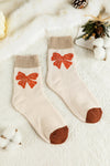 Trendy Women's Khaki Bow Print Color Block Knit Socks for Cozy Everyday Style and Comfort