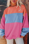 Trendy Women's Bright Pink Colorblock Drop Shoulder Sweatshirt - Cozy Casual Style for Everyday Comfort