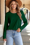 Chic Women's Evergreen Asymmetric Long Sleeve Top in Solid Color with Trendy Seam Detail for Effortless Style