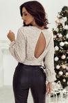 Elegant Women's Silver Sequin Puff Sleeve Blouse with Cutout Back – Trendy Party Top for Special Occasions