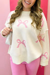 Cozy Pink Bow Sweater for Women - Stylish Knit Top with Feminine Touches for Effortless Casual Chic