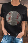 Rhinestone Embellished Baseball Graphic Tee with Round Neck