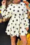 Chic Women's White Polka Dot Flared Mini Dress with Long Sleeves – Perfect Summer Outfit for Casual Adventures