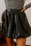 Trendy Women's Black Faux Leather High-Waisted Mini Skirt - Chic Puffy Design for Day or Night Out Style