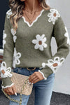 Cozy Women's Soft Knit Scalloped V-Neck Pullover Sweater - Casual Everyday Style for Ultimate Comfort in Any Season