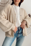 Chic Women's V-Neck Parchment Textured Knit Cardigan with Button Front and Side Pockets for Effortless Style and Comfort
