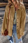 Stylish Women's Light Beige Corduroy Shacket with Patched Pockets - Chic Button-Up Jacket for Effortless Casual Outfits