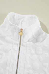 white-leopard-jacquard-quarter-zip-tee-and-shorts-set