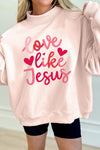 Women's Light Pink "Love Like Jesus" Mock Neck Valentine's Day Sweatshirt - Cozy, Stylish, Perfect for Celebrating Love