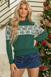 Cozy Women's Green Christmas Sweater with Snowflake Dotted Print - Perfect Round Neck Holiday Style for Festive Comfort