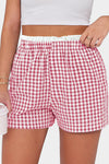 Plus Size Women's Chic Pink Plaid Shorts with Contrast Trim for Trendy Summer Wardrobe Essentials