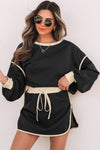 Stylish Women's Black Contrast Pullover & Lace-Up Waist Skort Set for Effortless Casual Elegance and Comfortable Fit