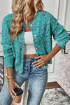 Trendy Women's Aruba Blue Rhinestone Confetti Sweater Cardigan - Cozy, Colorful, and Perfectly Stylish Fit