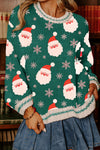 Cozy Women's Green Christmas Sweater with Santa & Snowflake Design - Perfect Holiday Knitwear for Festive Gatherings