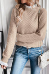 Beige Lace Trim Raglan Sleeve Sweater for Women - Elegant Frill Design for Comfort and Chic Style