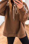 Cozy Women's Chestnut Striped Drawstring Hoodie - Relaxed Fit for Casual Preppy Style and Everyday Comfort
