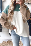 Cozy Women's Green Color Block Oversized Ribbed Knit Sweater - Trendy Casual Fall & Winter Wardrobe Essential