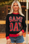 Women's Black Baggy Varsity Sweatshirt with GAME DAY Graphic – Trendy Comfort for Fashionable Athleisure Looks